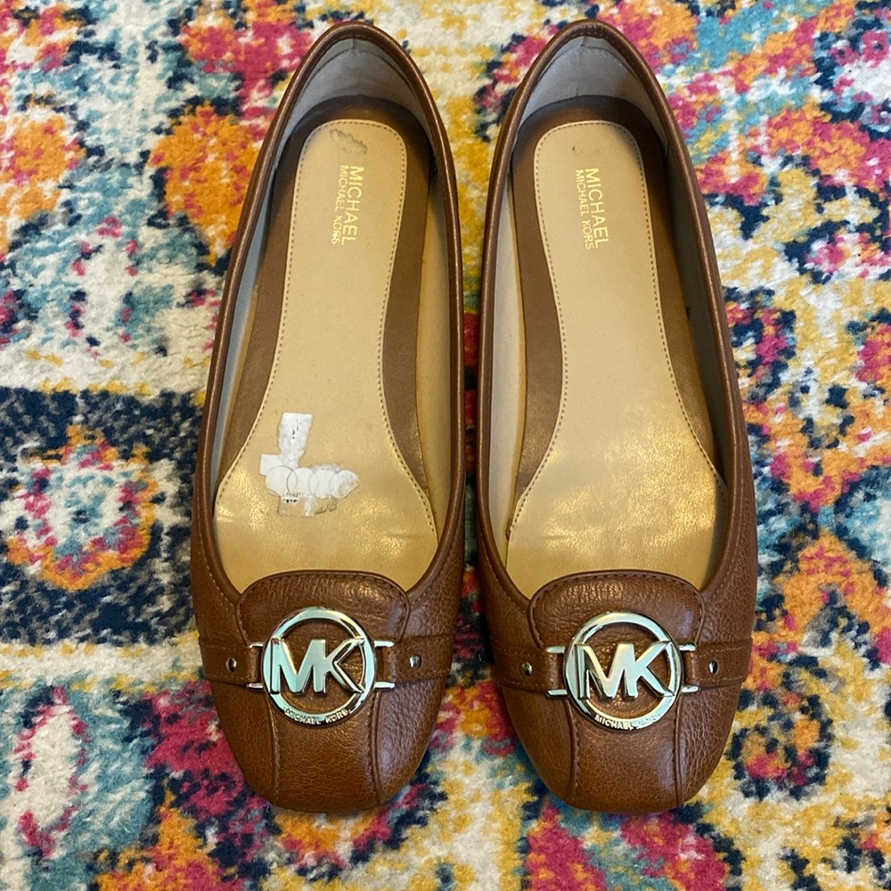 Michael Kors Leather Brown Emblem Flats Size 10